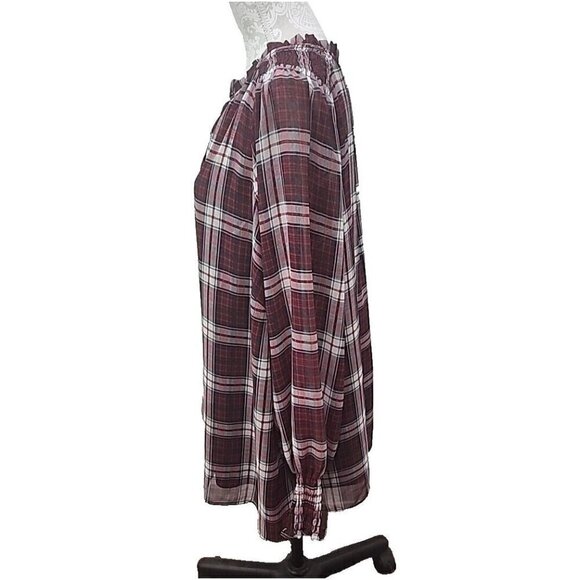 Talbots Red Plaid Multicolor Top Tie Neck Smocked Lined Pullover Women's 2X - Picture 6 of 8